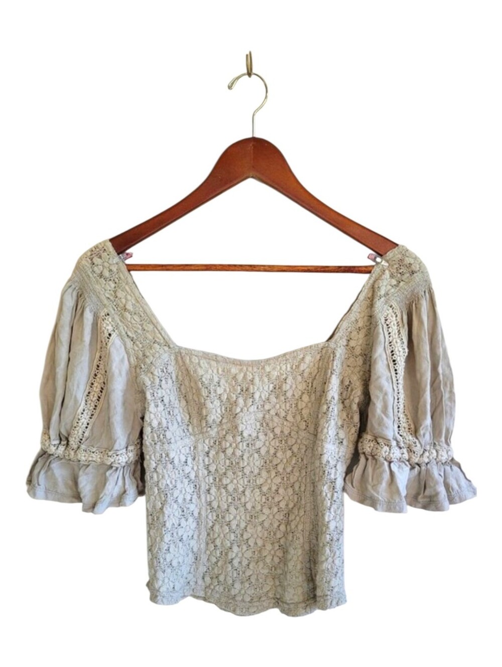 Free People Lace Off-Shoulder Boho Cropped Peasant Blouse Womens XS